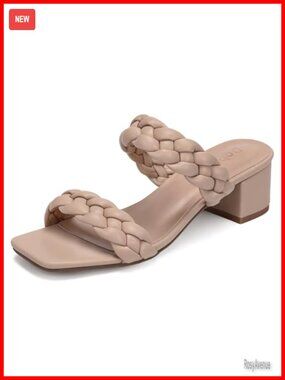 Wide Width Braided Slip On Block Heel Square Toe Dress Sandals